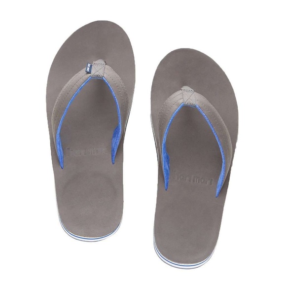 NWOT! hari mari Men's Lakes Flip Flops in Dark Gray & Neon Blue - Picture 4 of 14